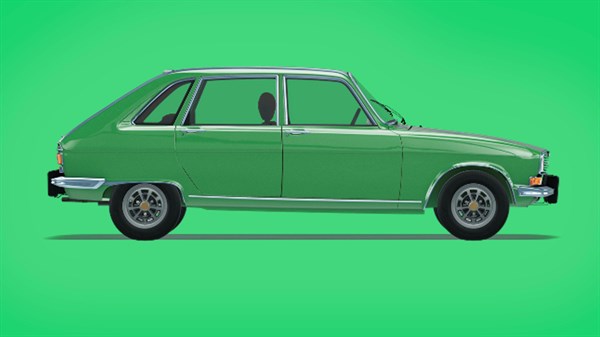 Zeleno vozilo Renault 16 iz 1965. prikazano sa strane na zelenoj pozadini.