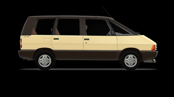 Bež vozilo Espace iz 1984. prikazano sa strane na tamnoj pozadini.
