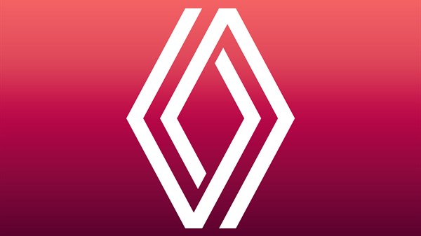 Logotip Renault prikazan bijelim linijama na ružičastoj gradijentnoj pozadini.