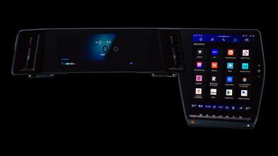 Zaslon multimedijskog sustava openR link u vozilu Renault Megane E-Tech electric s prikazom dostupnih aplikacija, uključujući Google Assistant, Waze, Amazon Music i Prime Video.