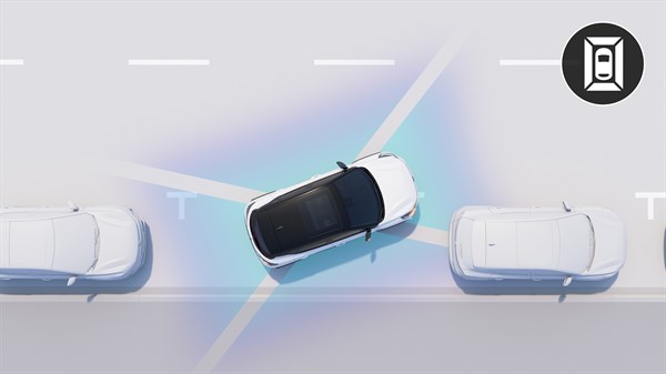 Vozilo Captur full hybrid E-Tech s prikazom kamere koja pokriva okolinu vozila s 360-stupanjskim pogledom.
