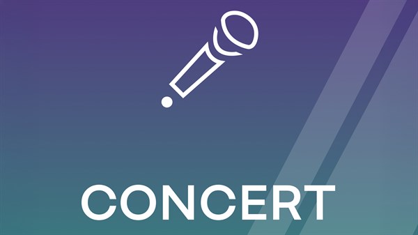 Plavo-ljubičasta pozadina s ikonom mikrofona i natpisom "CONCERT".