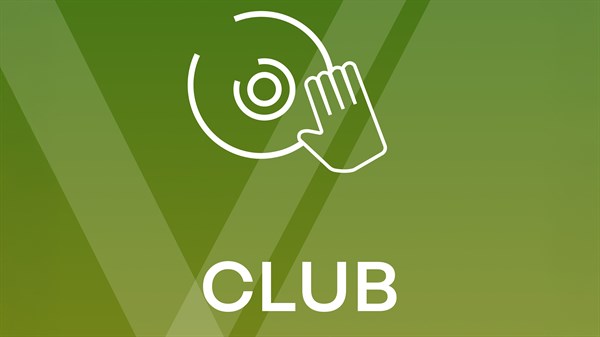 Zelena pozadina s ikonom DJ ruke na ploči i natpisom "CLUB".