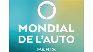 Logotip Mondial de l'Auto Paris, međunarodnog sajma automobila, na plavoj pozadini s bijelim natpisom.

