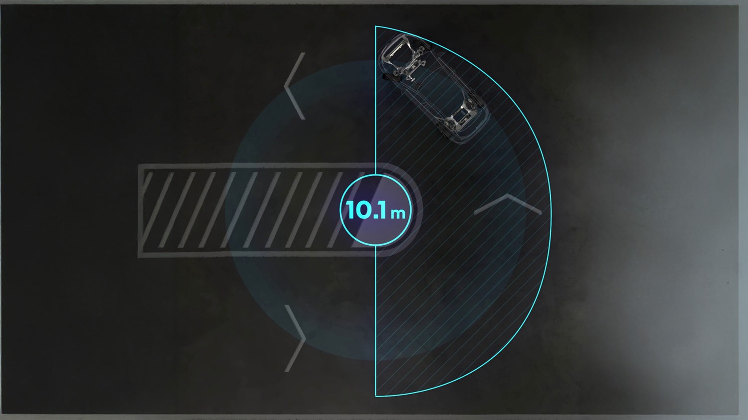 Prikaz vozila Renault Austral koje skreće u uskom radijusu od 10,1 m, simulacija sustava 4Control Advanced snimljena odozgo.

