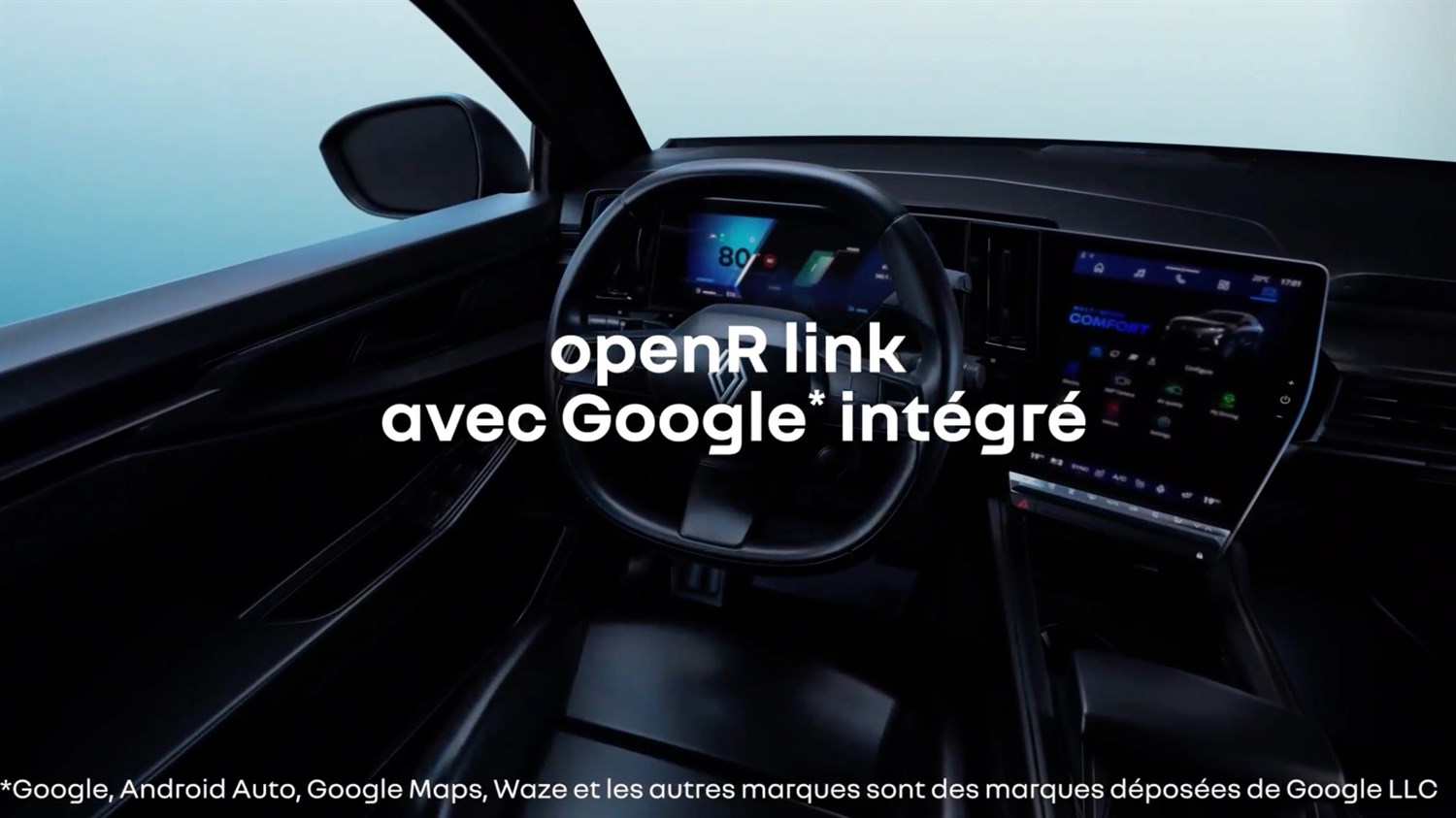Unutrašnjost vozila Renault Espace full hybrid E-Tech s Google integracijom na zaslonu.