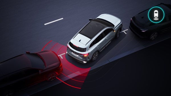 Vozilo Renault Espace full hybrid E-Tech koristi stražnje parkirne senzore pri izlasku iz parkirnog mjesta.

