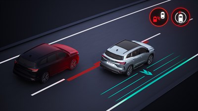 Upozorenje straga i automatska korekcija putanje vozila Espace full hybrid E-Tech.

