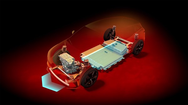 pogled na električnu platformu s baterijom i motorom 