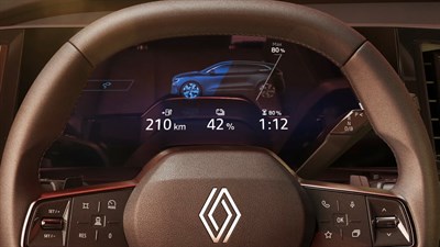 Slika prikazuje volan vozila Renault s digitalnom instrumentnom pločom.