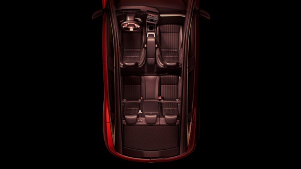 pogled iz ptičje perspektive na unutrašnjost vozila Renault Megane E-Tech electric s naglaskom na prostranost i udobnost putnika