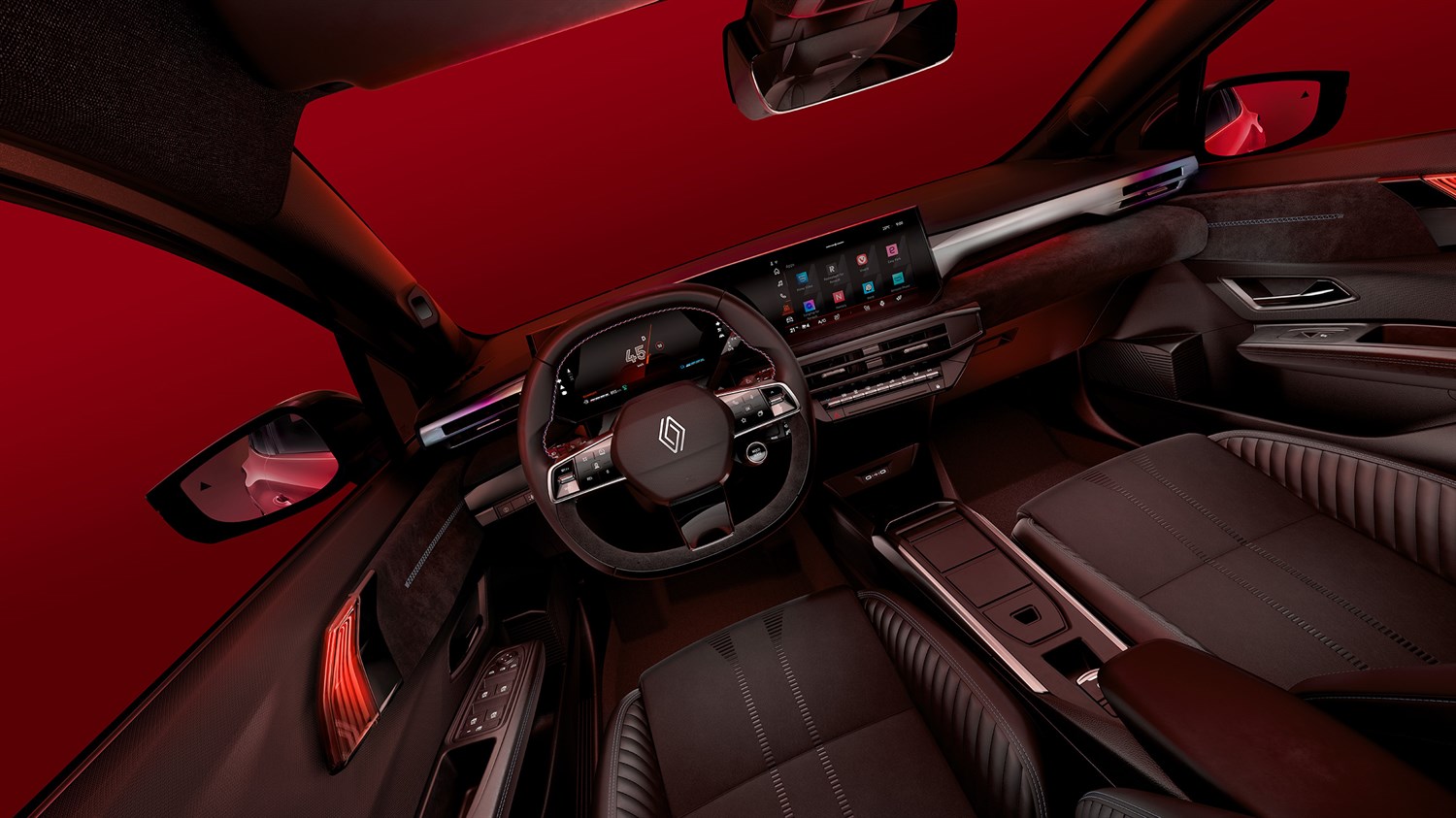 Pogled na unutrašnjost novog Renault Clio vozila s modernim upravljačem, digitalnom instrument pločom i multimedijskim zaslonom osjetljivim na dodir.
