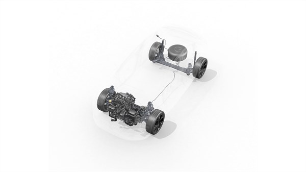 Shema vozila Renault Clio s prikazom Eco-G 120 pogonskog sustava koji koristi benzin i LPG, istaknuti spremnik plina u stražnjem dijelu.