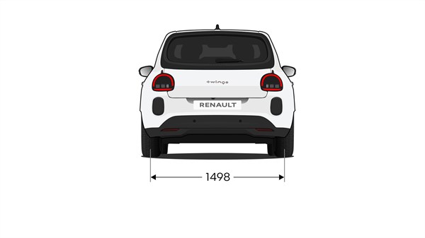 dimensionsStražnji tehnički prikaz vozila Renault Twingo E-Tech electric s označenom širinom stražnjeg dijela vozila.