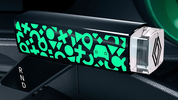 e-pop ručica mjenjača u vozilu Renault Twingo E-Tech electric s uzorkom u zelenoj boji