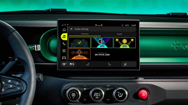 Zaslon openR link sustava u vozilu Renault Twingo E-Tech electric s prikazom zvučnih ambijenata