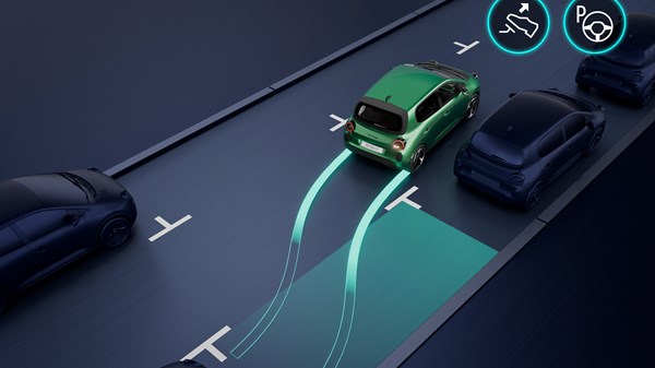 Vozilo Renault Twingo E-Tech electric tijekom hands-free parkiranja