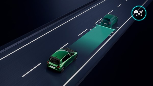 Vozilo Renault Twingo E-Tech electric automatski prilagođava brzinu i održava sigurnu udaljenost od vozila ispred