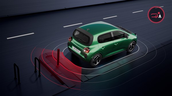 Vozilo Renault Twingo E-Tech electric automatski se zaustavlja pri vožnji unatrag zbog detektirane prepreke