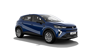 Plavo vozilo Captur prikazano na bijeloj podlozi, snimljeno iz prednjeg bočnog kuta.
