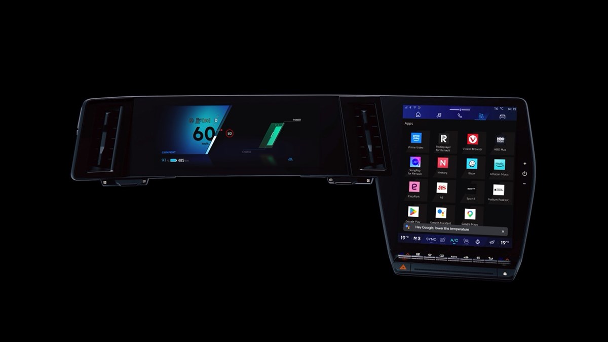 openR multimedijski sustav u Renault Mégane E-Tech electric s prikazom dostupnih aplikacija i podataka o vožnji.