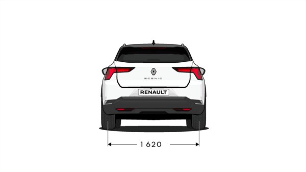 Stražnji prikaz Renault Scenica s oznakom širine između stražnjih kotača od 1620 mm.