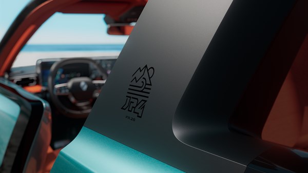 Detalj unutrašnjosti vozila Renault 4 JP4x4 Concept s dizajnerskim detaljima na sjedalu.