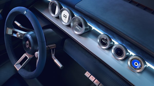 Okrugli digitalni instrumenti u unutrašnjosti vozila Renault 8 Gordini Concept.