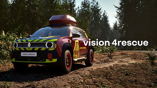Vozilo vision 4rescue prikazano u šumskom okruženju na neasfaltiranom terenu, spremno za hitnu intervenciju.