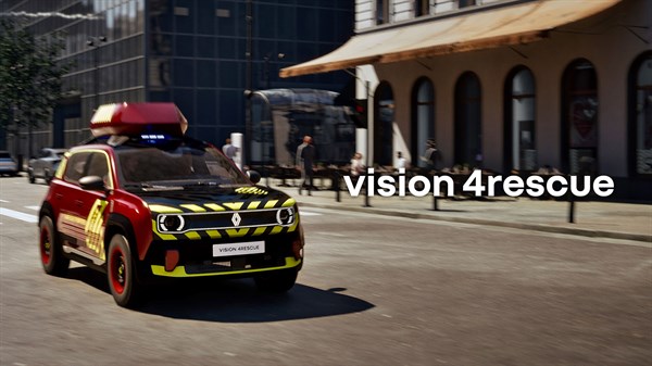 Vozilo vision 4rescue u urbanoj sredini ispred zgrade, spremno za reakciju u prometnom području.