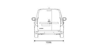 tehnički crtež stražnjeg pogleda vozila Kangoo Van E-Tech electric s prikazom širine

