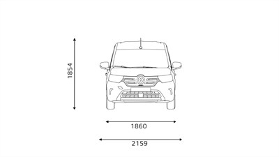 tehnički crtež prednjeg pogleda vozila Kangoo Van E-Tech electric L2 s prikazom dimenzija širine i visine

